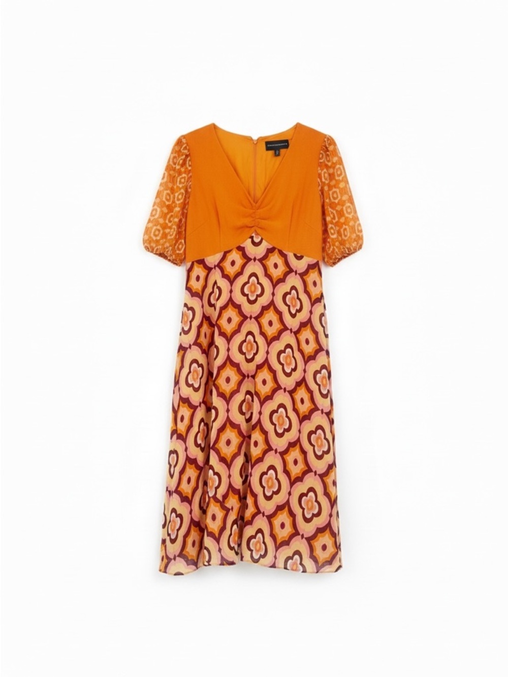 Donna Morgan Chiffon Retro Inspired Orange Pink Midi Dress Size 10 - Read 👇